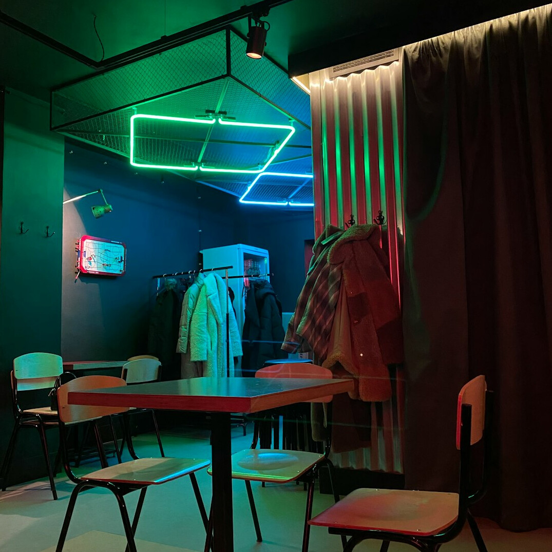 Television studio with cameras and lighting equipment