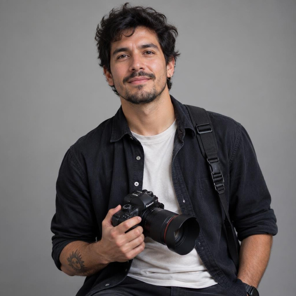 Studio portrait of a Latino photographer