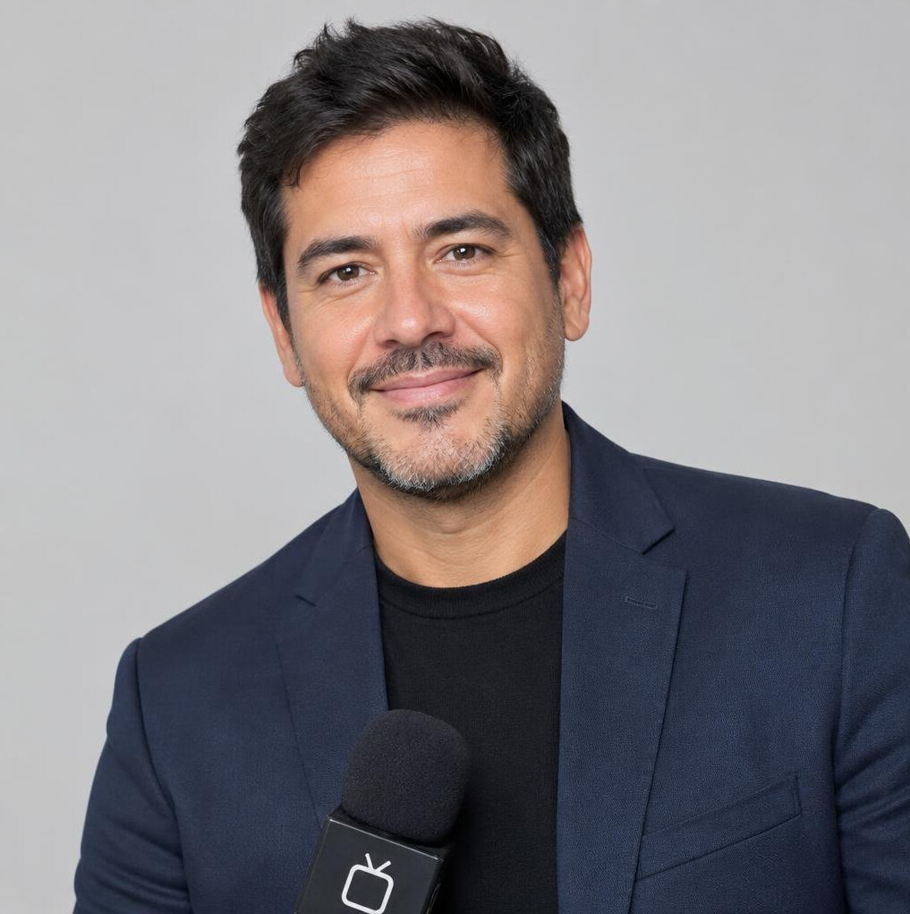 Studio portrait of a Latino journalist