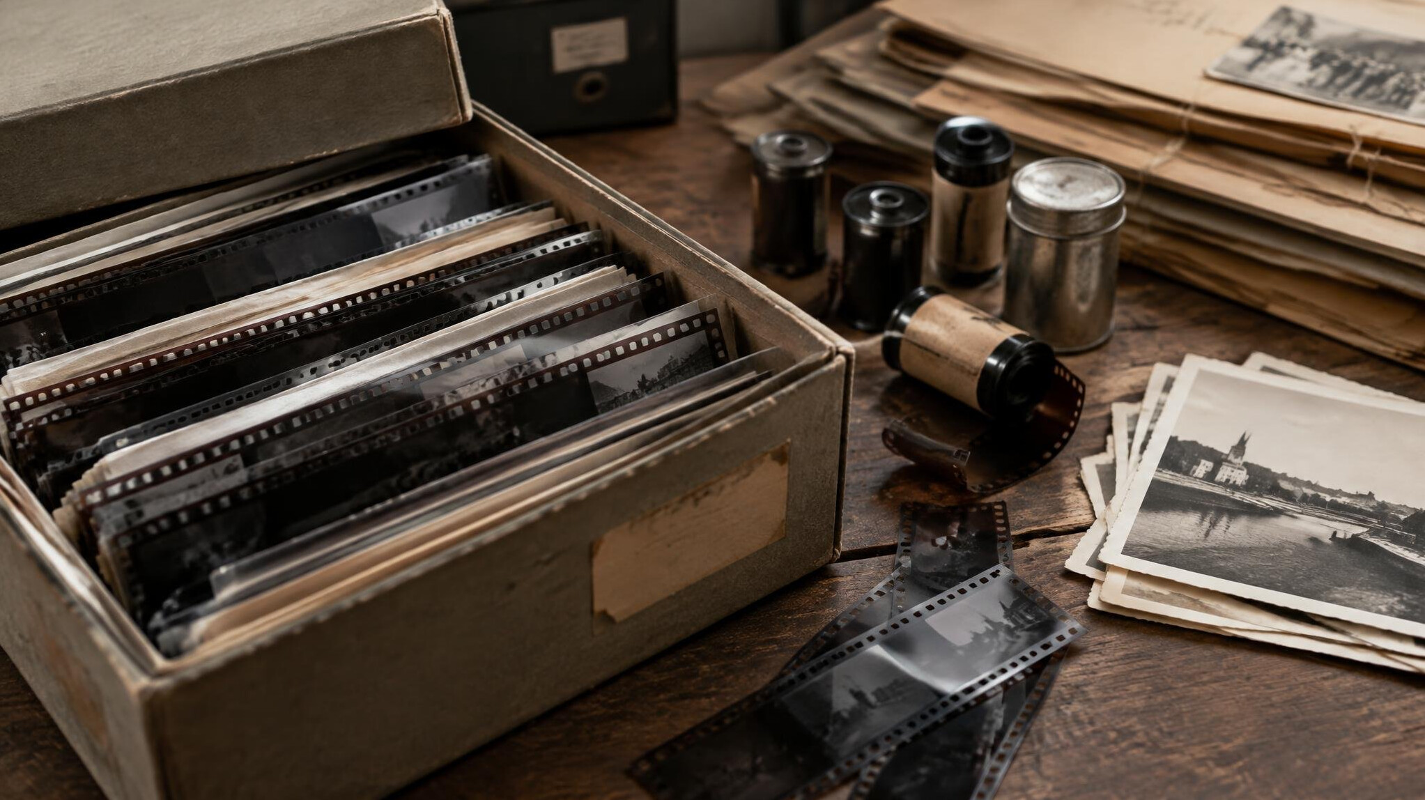old photo negatives in box